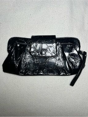 Giannini Black Faux Croc Patent Leather Clutch Wristlet
